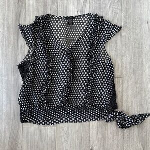 Vintage Silk sleeveless black and white polka dot and lace top